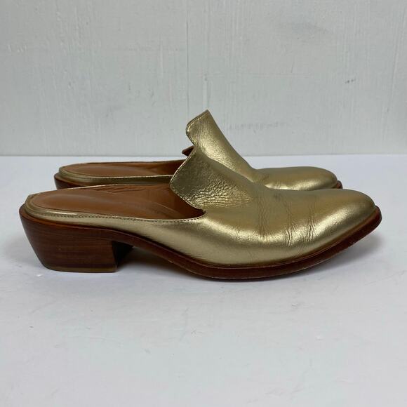 Ariana Bohling Sami Gold Leather Slip On Classic Heeled Mule Shoe US 8.5 EU 39 - Picture 2 of 12